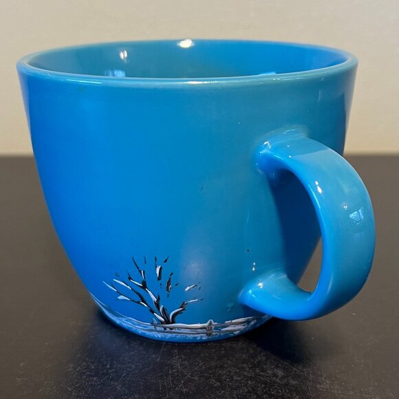 Hand Painted Turquoise Ceramic Cup w/ Snowy Winter Nature Scene by Ann Windell - Picture 5 of 11